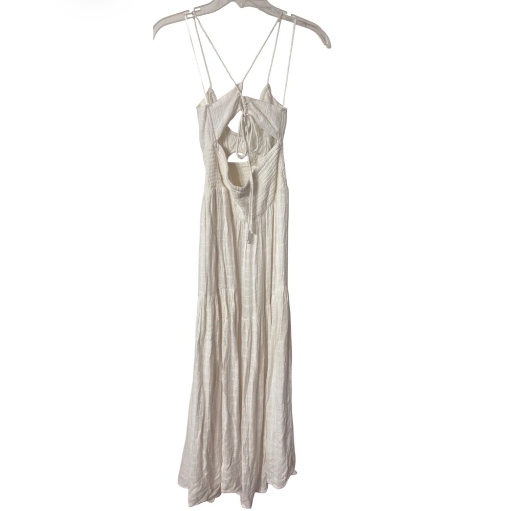 L*Space Womens White Smocked Tiered Maxi Dress Keyhole Cutout Slit Medium - Picture 8 of 10